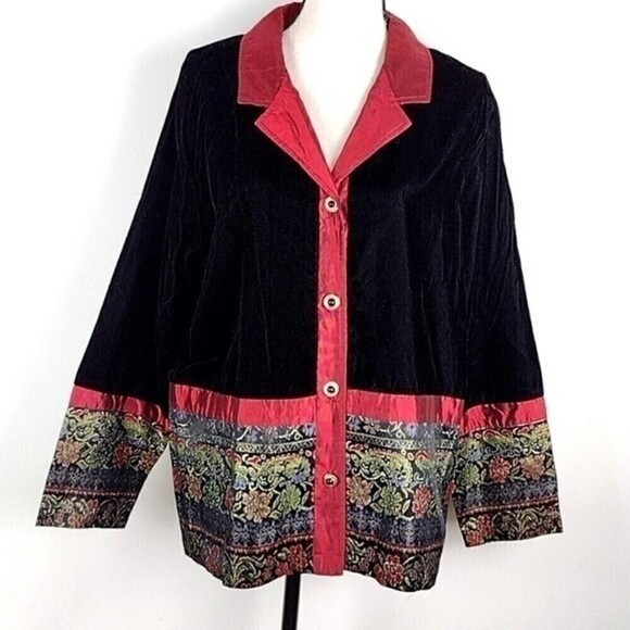 Coldwater Creek Bali Boho Indie Black Velvet Jacket - Picture 1 of 11